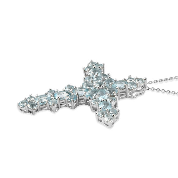 Himmelblauer Topas Kreuz-Anh&auml;nger mit Kette, ca. 5,93 ct image number 4