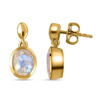 Premium Regenbogen Mondstein-Ohrringe, 925 Silber vergoldet ca. 2.51 ct