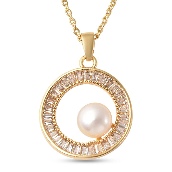 Wei&szlig;er S&uuml;&szlig;wasserperlen- und wei&szlig;er, k&uuml;nstlicher Diamant-Anh&auml;nger, Messing image number 0