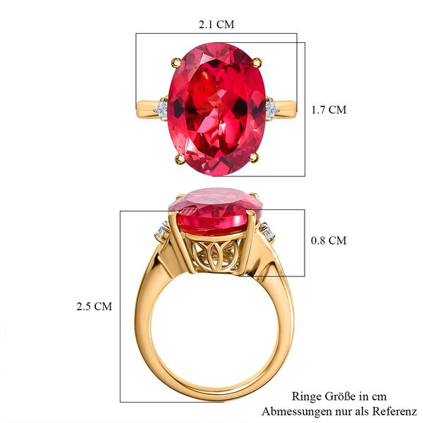 Lab Created Padparadscha-Saphir, Weißer Zirkon Ring, 925 Silber Gelbgold Vermeil, (Größe 18.00), ca. 13.23 ct image number 7