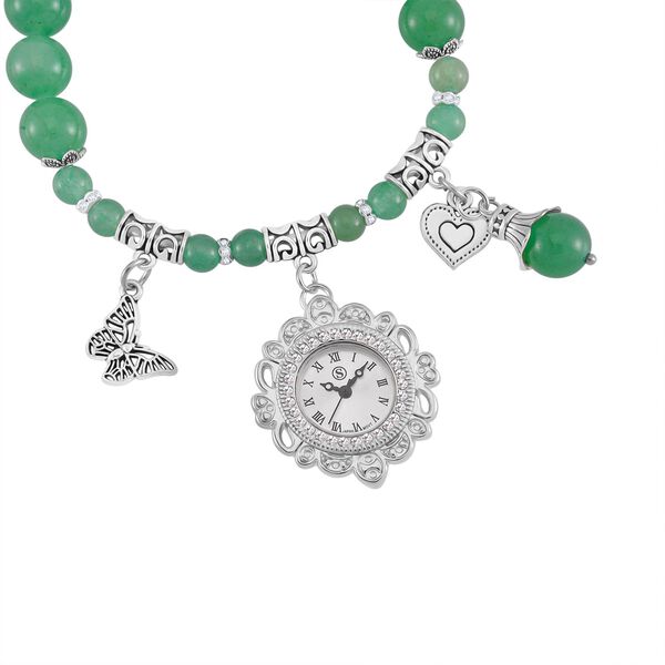 STRADA - Japanisches Uhrwerk, Grüner Aventurin, Weißer Kristall Flexible Uhr 18.5 cm 316L Edelstahl ca. 25.30 ct image number 3