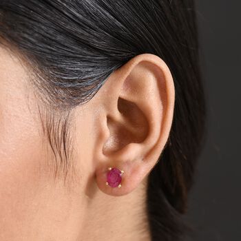 D'Joy Afrikanischer Rubin (Fissure gef&uuml;llt) Ohrringe 925 Silber 750 Gelb Vergoldet ca. 3.87 ct