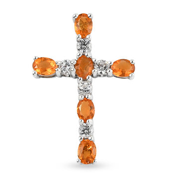 Salamanca Feueropal und wei&szlig;er Zirkon-Anh&auml;nger, 925 Silber platiniert ca. 1,16 ct