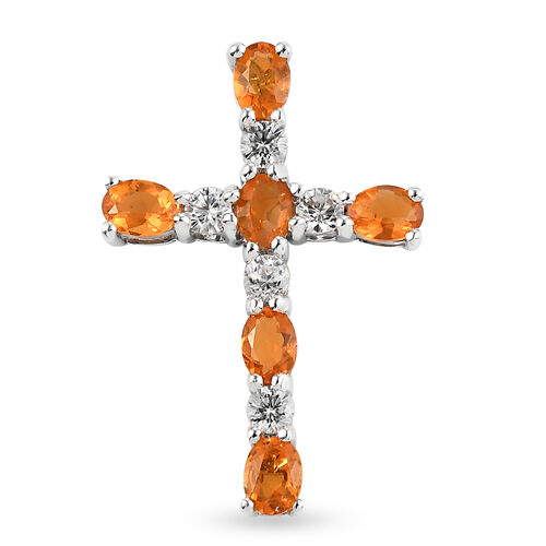 Salamanca Feueropal und weißer Zirkon-Anhänger, 925 Silber platiniert ca. 1,16 ct image number 0