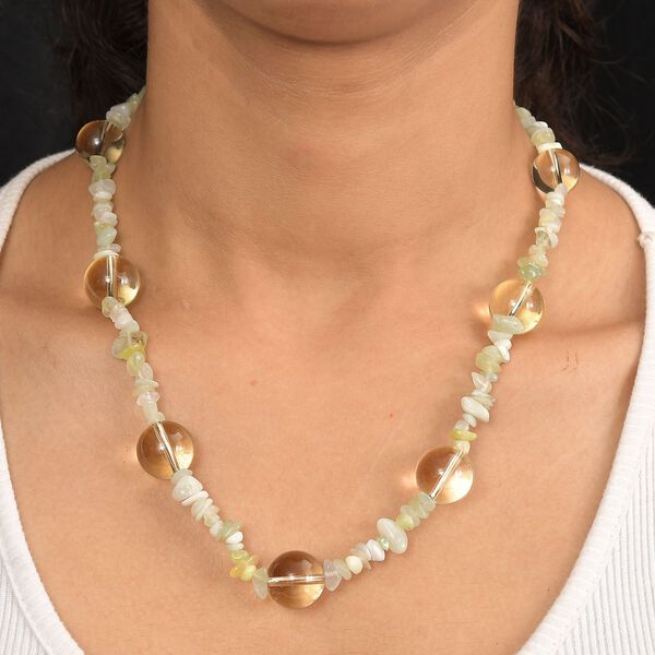 Zitronen Quarz und Serpentin Halskette, 60cm - 350 ct. image number 3