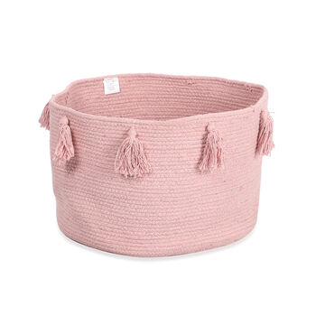 Aufbewahrungskorb aus 100 % Baumwolle mit Quasten, 45x45x30 cm, Altrosa