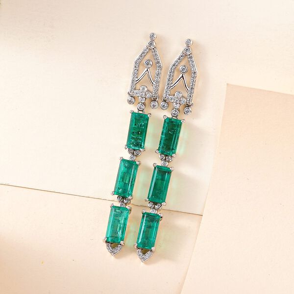 GP Art D&eacute;co Kollektion - Smaragd Triplett Quarz, Zirkon und Kanchanaburi blaue Saphir-Ohrringe- 13,32 ct. image number 1