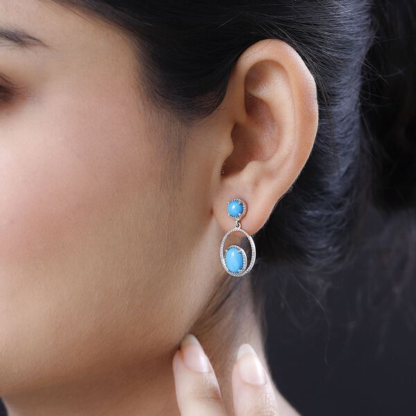 Sleeping Beauty T&uuml;rkis Ohrringe 925 Silber platiniert ca. 2,94 ct. image number 3