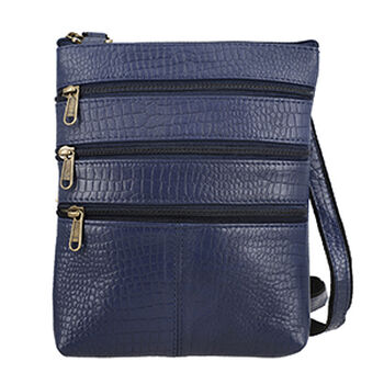 CLOSE OUT - Echtleder Crossbody Tasche mit Kroko Pr&auml;gung, Multi-F&auml;cher, 20 x 24 cm, Marineblau