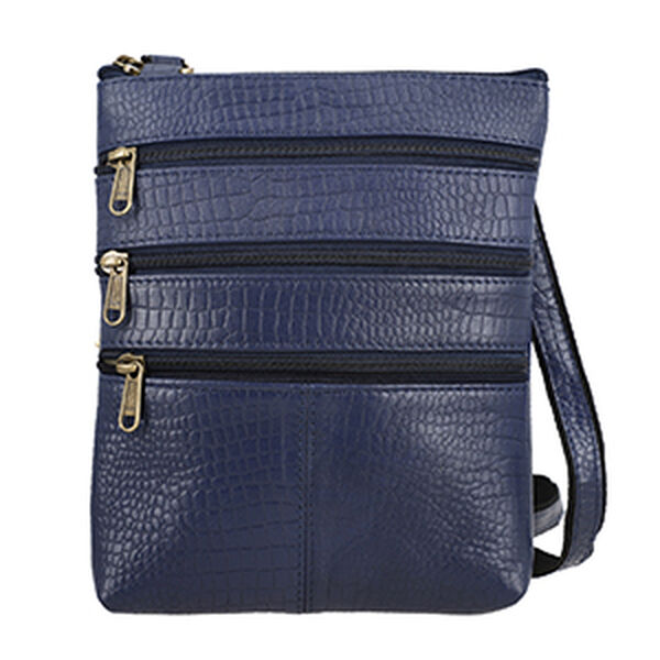 Echtleder Crossbody Tasche mit Kroko Prägung, Multi-Fächer, 20 x 24 cm, Marineblau image number 0