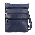 CLOSE OUT - Echtleder Crossbody Tasche mit Kroko Prägung, Multi-Fächer, 20 x 24 cm, Marineblau