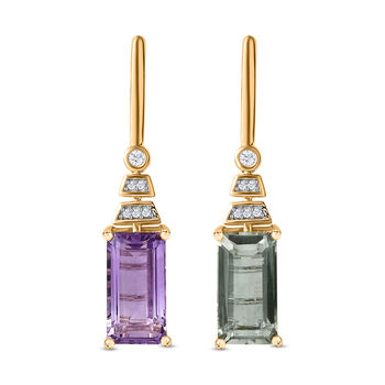 Prasiolite, Rose De France Amethyst Ohrringe 925 Silber 750 Gelbgold Vermeil ca. 5,33 ct.