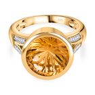 Citrin, Weißer Zirkon Ring 925 Silber 750 Gelbgold Vermeil (Größe 18.00) ca. 6,14 ct