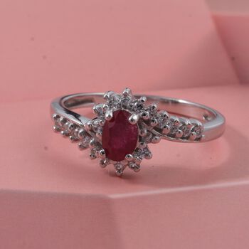 D'Joy Afrikanischer Rubin (Fissure gef&uuml;llt), Wei&szlig;er Zirkon Ring 925 Silber rhodiniert (Gr&ouml;&szlig;e 16.00) ca. 1,31 ct