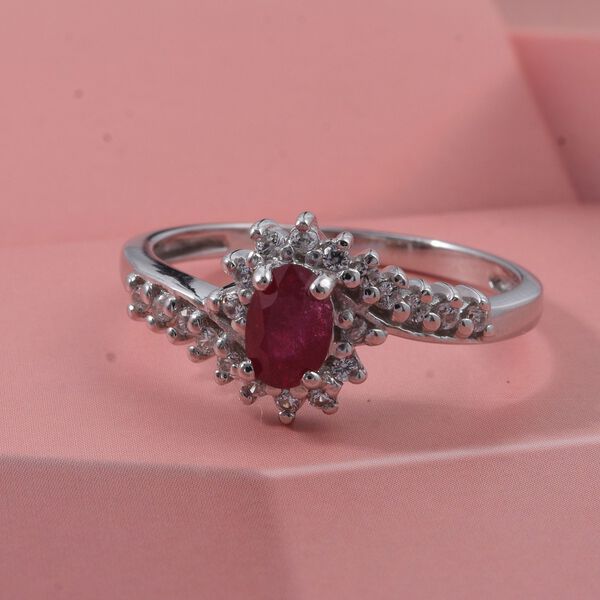 D'Joy Afrikanischer Rubin (Fissure gef&uuml;llt), Wei&szlig;er Zirkon Ring 925 Silber rhodiniert (Gr&ouml;&szlig;e 16.00) ca. 1,31 ct image number 1