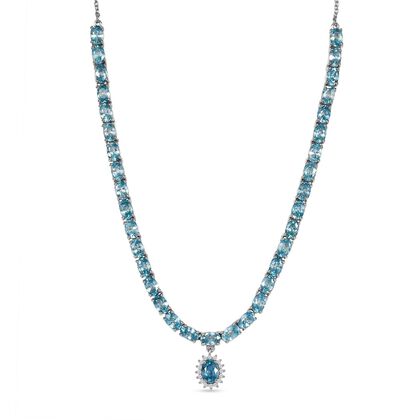 D'Joy Blauer Zirkon Halskette ca. 45 cm 925 Silber rhodiniert ca. 25,96 ct.
