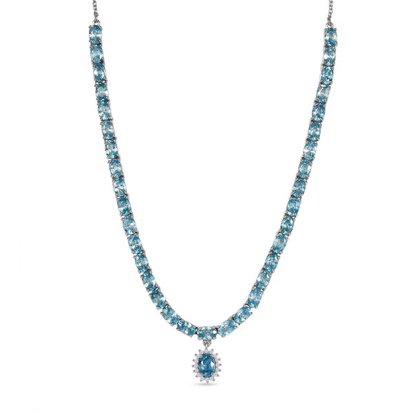 D'Joy Blauer Zirkon Halskette ca. 45 cm 925 Silber rhodiniert ca. 25,96 ct. image number 0