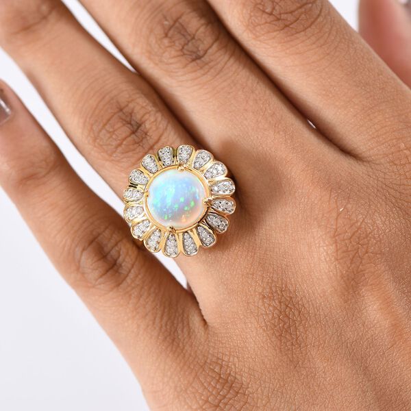 D'Joy AA Nat&uuml;rlicher, &auml;thiopischer Welo Opal, Moissanit Ring 925 Silber 750 Gelbgold Vermeil (Gr&ouml;&szlig;e 18.00) ca. 2,73 ct image number 2