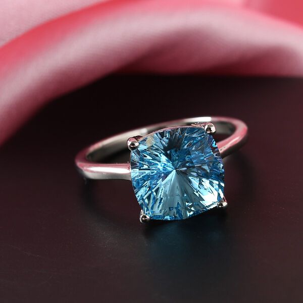 LUSTRO STELLA Österreichischer Aquamarin Kristall Solitär Ring 925 Silber Platin-Überzug image number 2