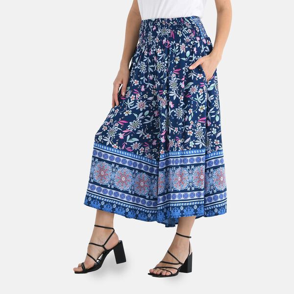 Gesmokte Taillen-Culottes mit Blumenmuster, Einheitsgr&ouml;&szlig;e, Marineblau image number 3