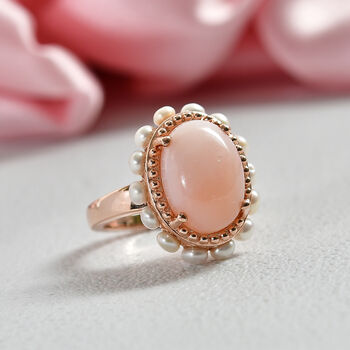 D'Joy Rosa Opal, S&uuml;&szlig;wasser Perle (3mm) Ring 925 Silber 750 Ros&eacute;gold Vermeil (Gr&ouml;&szlig;e 19.00)