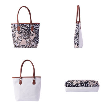 Klassische Handtasche mit naturfreundlichem Kunstleder-Griff, Leopard-Muster