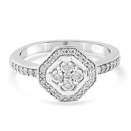 88 Facetten Moissanit Ring 925 Silber platiniert (Gr&ouml;&szlig;e 16.00) ca. 0,36 ct