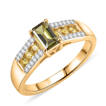 D'Joy AA nat&uuml;rlicher, goldener Tansanit, gelber Saphir und Moissanit Ring - 1 ct.