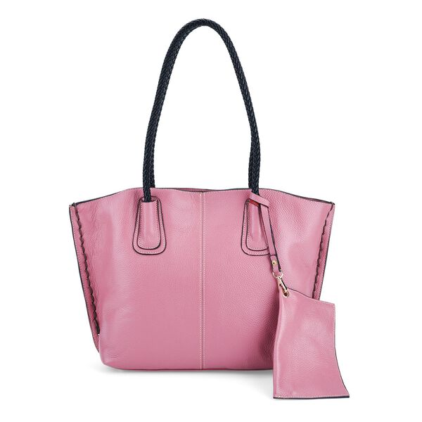 2er-Set Echtleder-Shopper, stilvolle Handtaschen mit passendem Rei&szlig;verschluss-Etui, Rosa