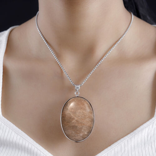 Pfirsich Mondstein Anhänger mit 50cm Kette - 300 ct. image number 1