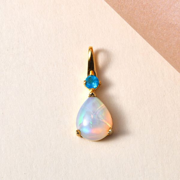 Nat&uuml;rlicher, &auml;thiopischer Welo Opal und Neon Apatit Anh&auml;nger, 925 Silber vergoldet, 1,70 ct. image number 3