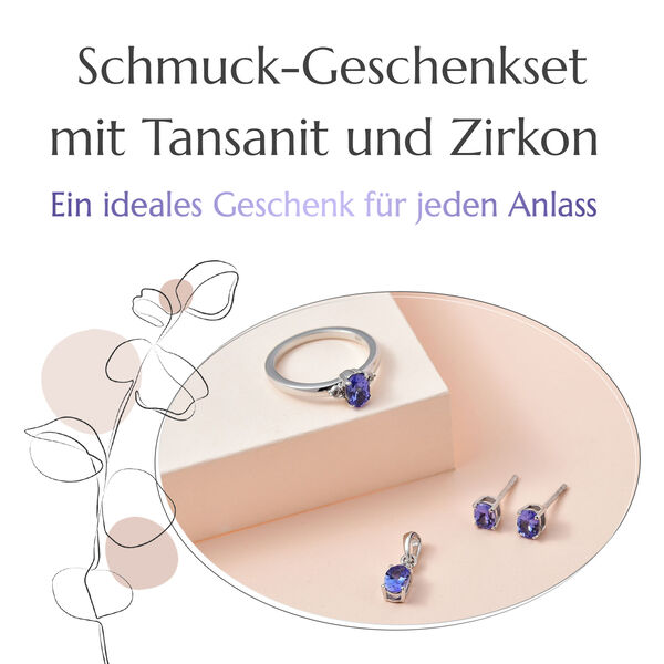 3er-Set AA Tansanit und Zirkon Ring, Ohrringe und Anh&auml;nger - 1,85 ct. image number 4