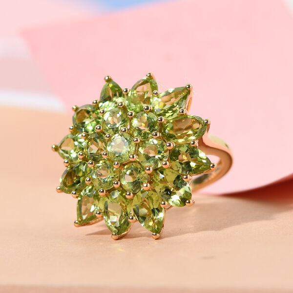 Nat&uuml;rlicher Peridot-Ring, 925 Silber vergoldet  ca. 7,90 ct image number 2