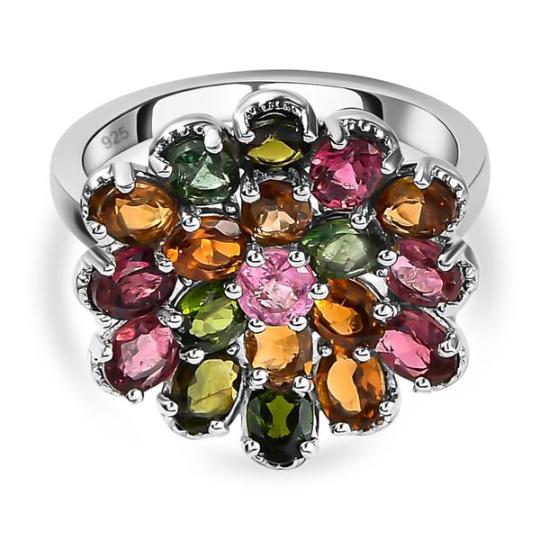 Mehrfach-Turmalin Ring, 925 Silber platiniert  ca. 3,17 ct