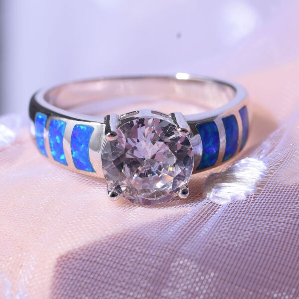 Zirkonia und synthetischer Kristall blauer Opal-Ring - 5,86 ct. image number 2