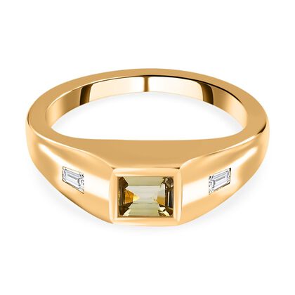 Nat&uuml;rlicher goldener Tansanit, wei&szlig;er Zirkon Ring, 925 Silber Gelbgold Vermeil, (Gr&ouml;&szlig;e 19.00) ca. 0.59 ct