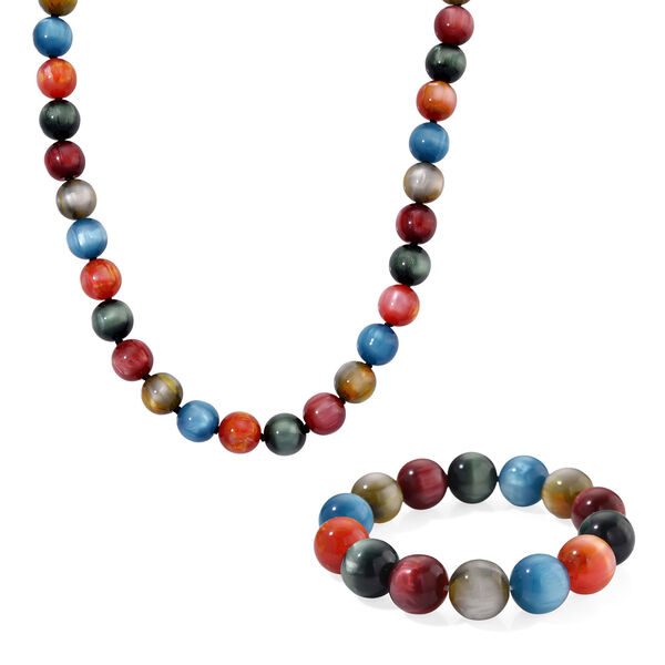 Simuliertes flexibles mehrfarbiges Katzenauge Armband und 45+5cm Halskette image number 0