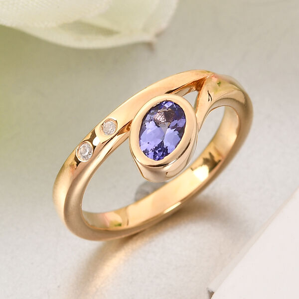 Tansanit und Zirkon Ring 925 Silber Gelbgold Vermeil image number 2