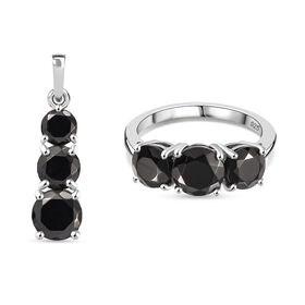 2er Set - Elite Shungit Ring und Anhänger, 925 Silber rhodiniert (Größe 17.00), ca. 3.90 ct