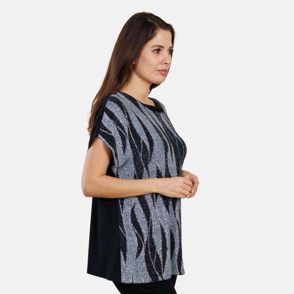 TAMSY - Pailletten Top mit geometrischem Muster, Gr&ouml;&szlig;e 42, Silber image number 1