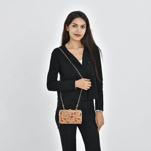 Crossbody Tasche aus Naturkork mit RFID-Schutz, bunte Blätter image number 1