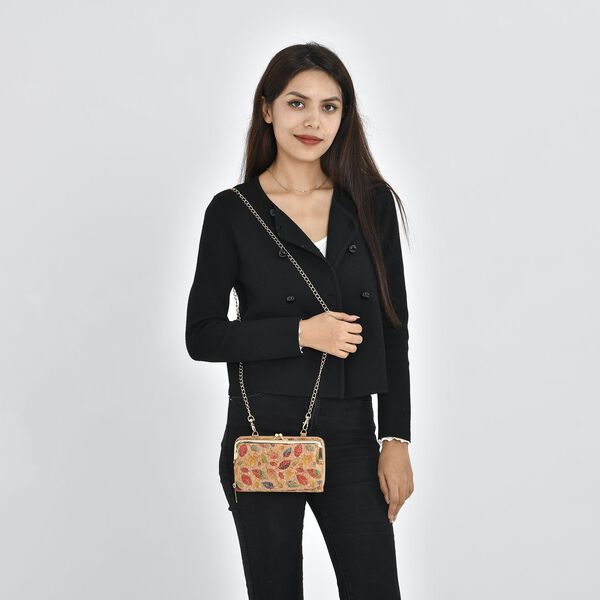 Crossbody Tasche aus Naturkork mit RFID-Schutz, bunte Blätter image number 1
