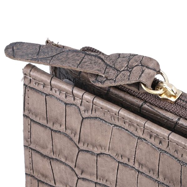 Echtleder Portemonnaie mit Krokoprägung, 18,5x1,5x9,5 cm, taupe image number 5