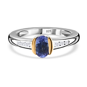 Tansanit und Zirkon Ring 925 Silber Bicolor  ca. 0,77 ct