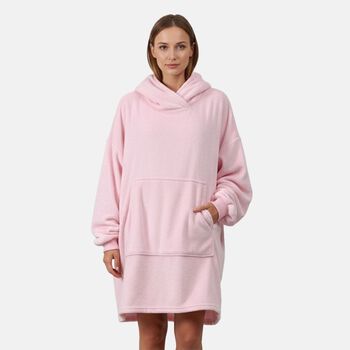 Kuschelige, einlagige Hoodie-Decke aus 230gsm Flanell, Einheitsgr&ouml;&szlig;e, L&auml;nge 124cm, Rosa