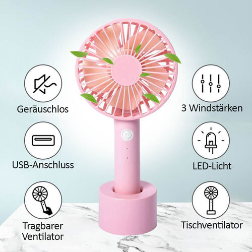 Tragbarer Mini-Ventilator mit 3 Geschwindigkeitsstufen, inklusive Batterie, Rosa image number 0