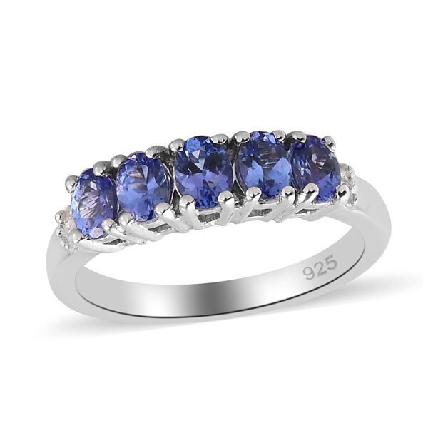 AA Tansanit und Diamant 5 Stein Ring 925 Silber Platin-&Uuml;berzug image number 4