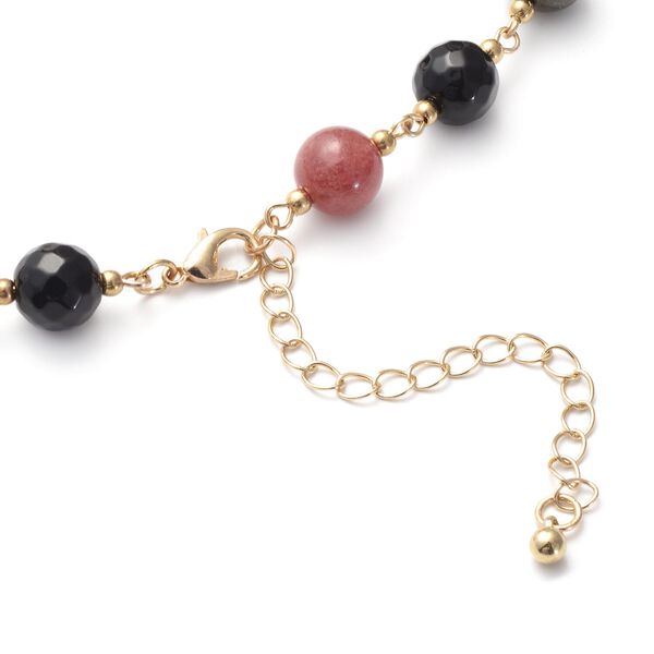 Rosa Zirkonia, Mehrfarbige Edelsteine Halskette, ca. 44.5 cm+ 7.5 cm extender, Eisen, vergoldet image number 3