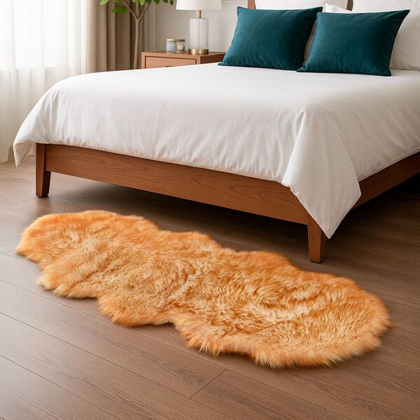 LIVMORE Kunstfell-Teppich im Dip-Dye-Look mit Schaumstoffunterlage, geschwungene Form, 60x180cm, Braun image number 3