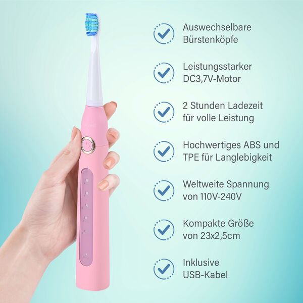 Fairywill- Zahnb&uuml;rste mit 4 B&uuml;rstenk&ouml;pfen, Rosa image number 5